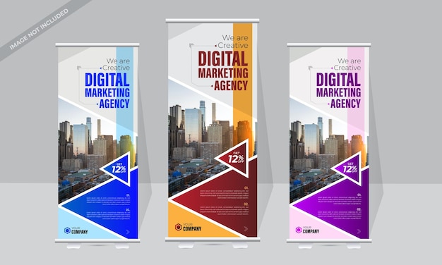 Roll up banner design template with 3 colors for corporate agency