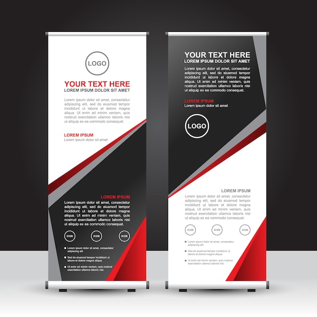 Roll up banner design with red black and white color theme