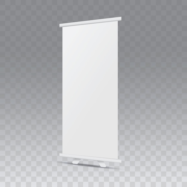 Roll up banner stand geïsoleerd op witte achtergrond Vector blank display mockup voor presentatie of e
