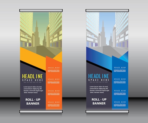 Roll up banner template designbanner layout advertisement pull up polygon background