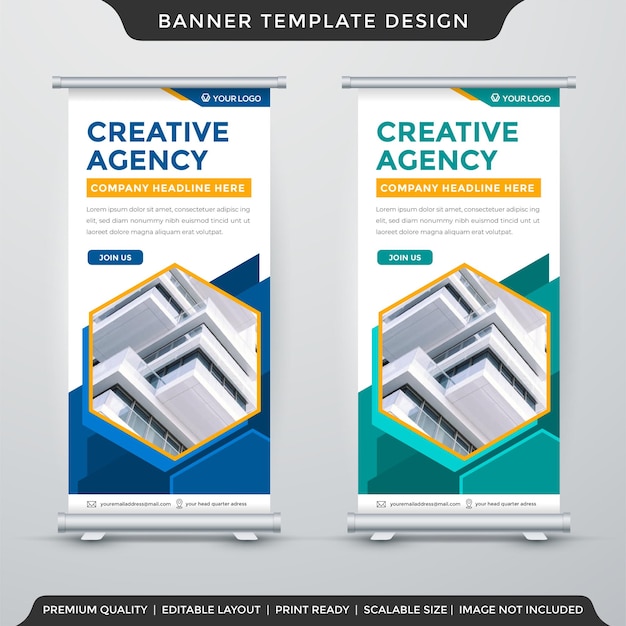 Roll up banner template with abstract background and premium style