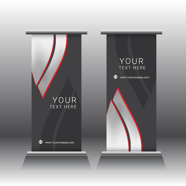 Vector roll-up bannerontwerp met rode en zwarte achtergrond