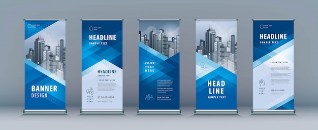 Vector roll up set. standee design. banner template, geometric triangle