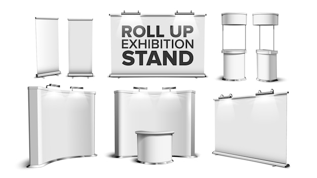 Stand per roll up, scrivania per fiera, set da banco