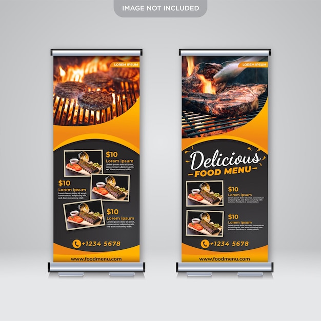 Vector roll up standee banner delicious food menu template