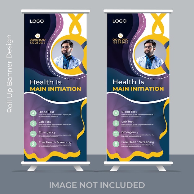 Vector roll up vector medical template design flyer x banner stand hospital roll up