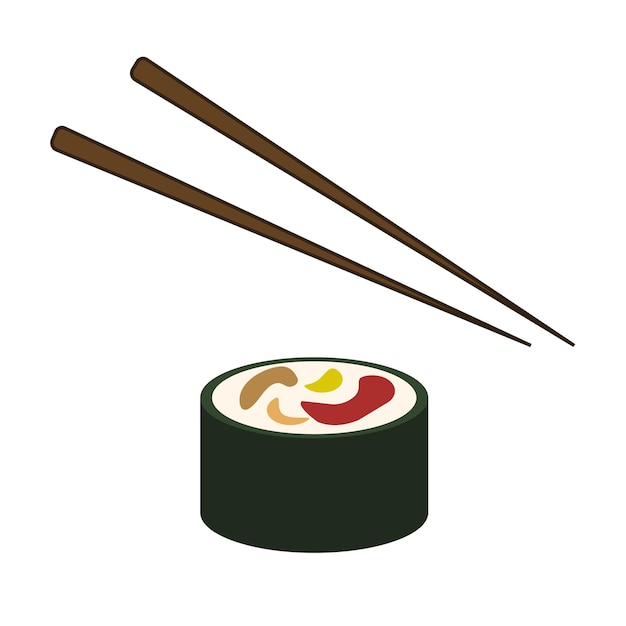 Roll with chopsticks Asian food Vector illustration