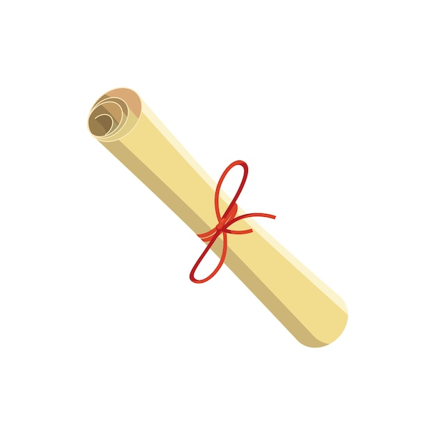 Rolled paper with red tape icon in cartoon style on a white background