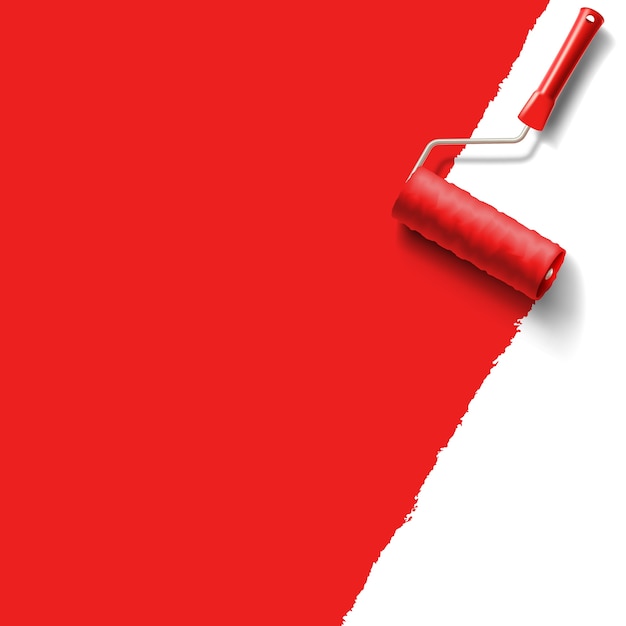 roller brush with red paint