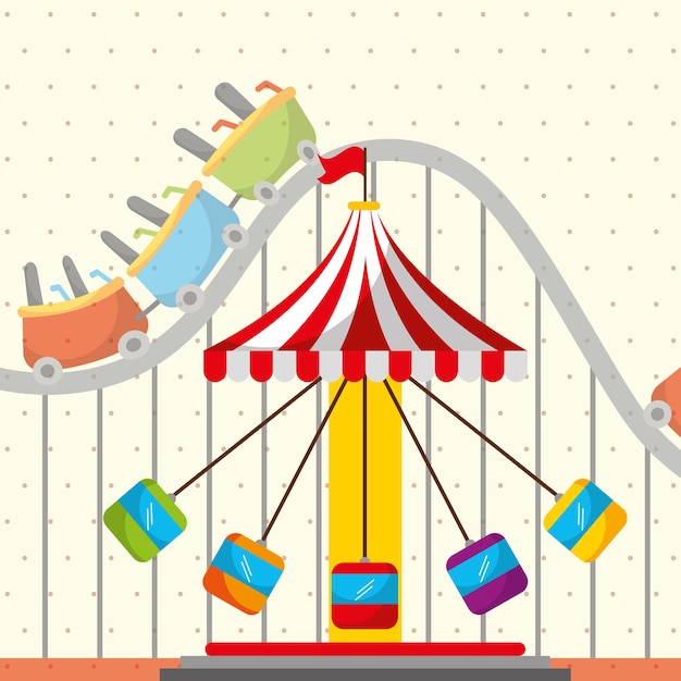 Vector roller coaster chair carousel carnival fun fair festival