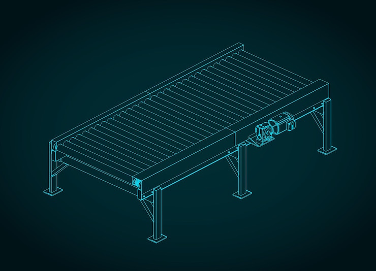 Vector roller conveyor conveyor section isometric blueprint