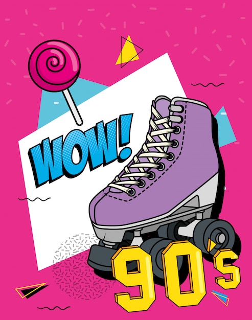 Roller skate of nineties with wow expression