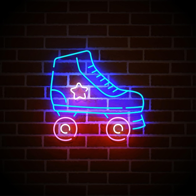 Roller skating neon sign bright signboard light banner roller skates icon neon emblem vector illustration