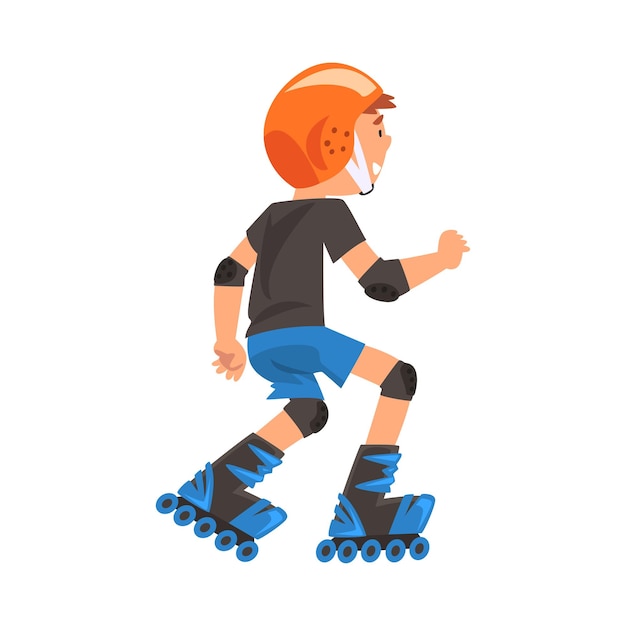 Vettore rollerblading boy cute child roller skating teenager attività all'aperto illustrazione vettoriale di cartoni animati