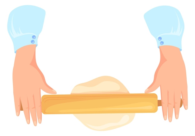 Vector rolling dough with wooden pin baking carton icon