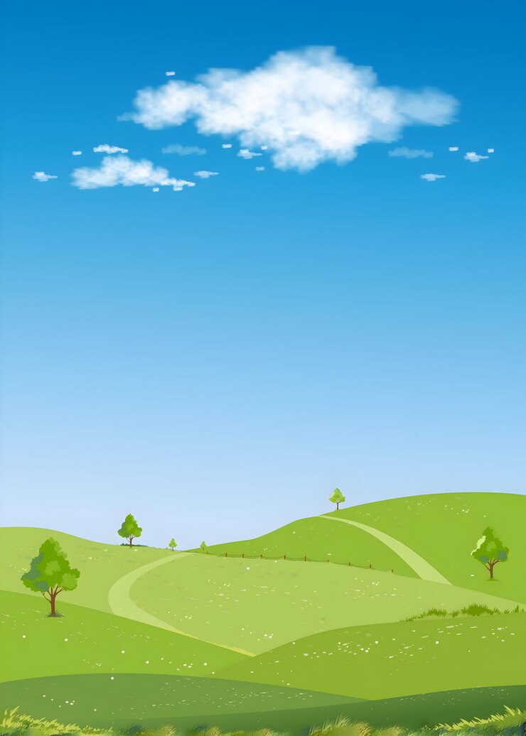 Vector rolling hills and blue sky a peaceful summer landscape