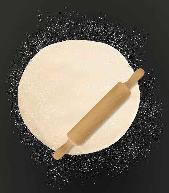 Vector rolling pin, dough and flour