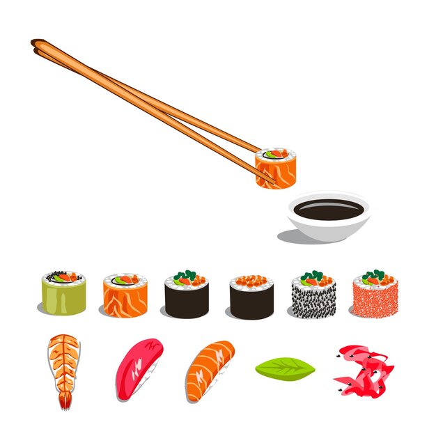 rolls and sushi set