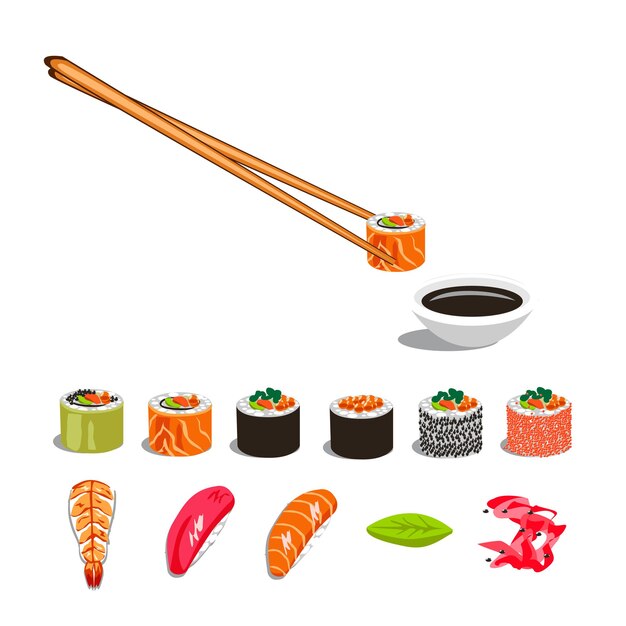 Rolls and sushi set