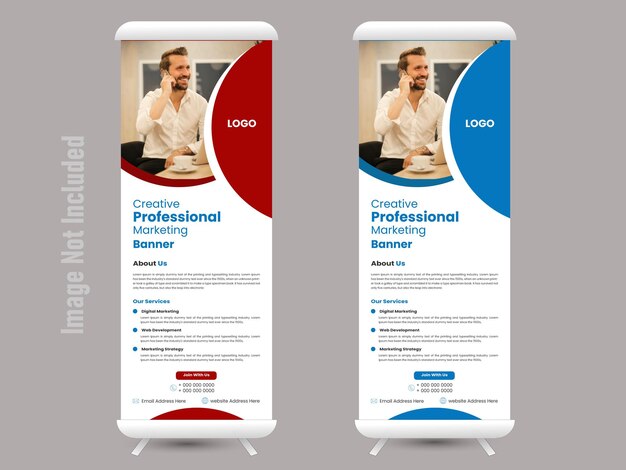 rollup banner design with simple shapes for minimalistic company promotion