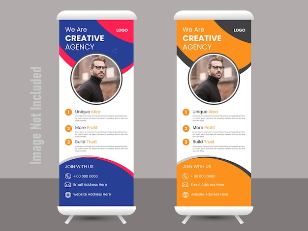 rollup banner design with simple shapes for minimalistic company promotion