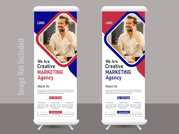rollup banner design with simple shapes for minimalistic company promotion
