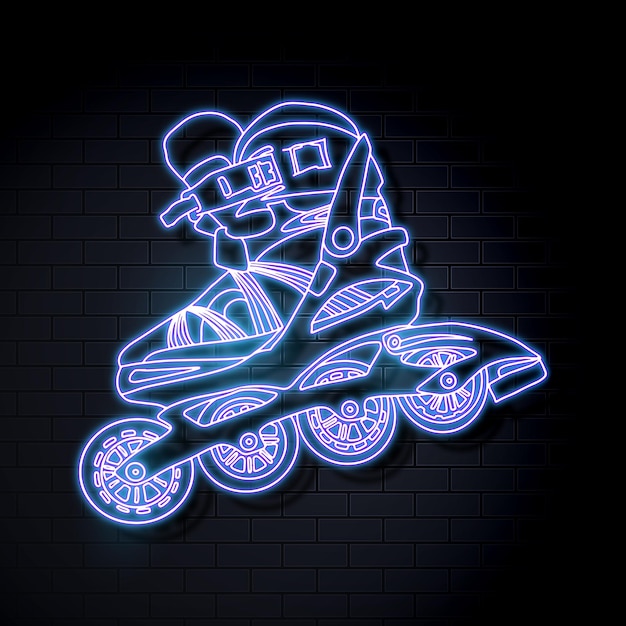 Vector rolschaatsen gloeiend neonteken blauw