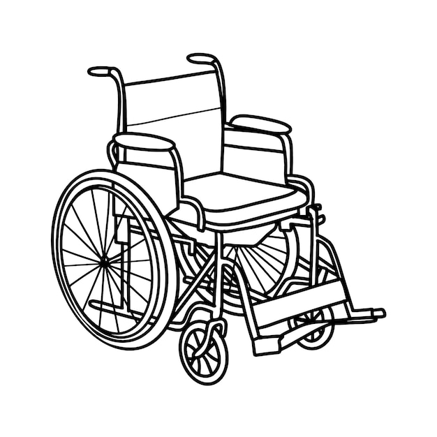 Rolstoel geïsoleerd op een witte achtergrond. Voor mensen met een handicap. Vectorillustratie in Doodle-stijl