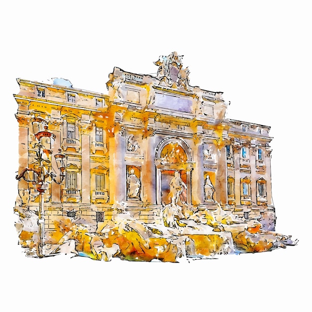 Roma Italy watercolor hand drawn illustration isolated on white background