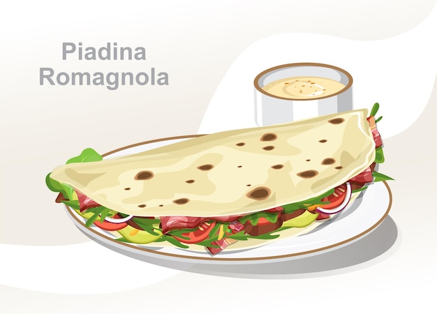 Romagna Piadina, 이탈리아 빵 Piadina, 흰색 배경에 고립 된 벡터 일러스트 레이 션.