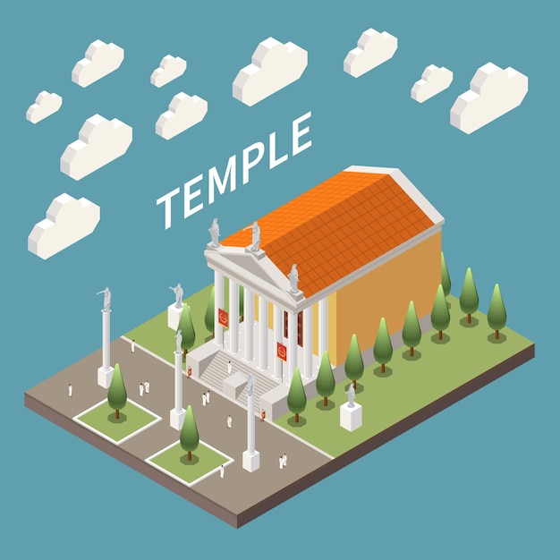 Здание храма римской империи изометрическая иллюстрация
