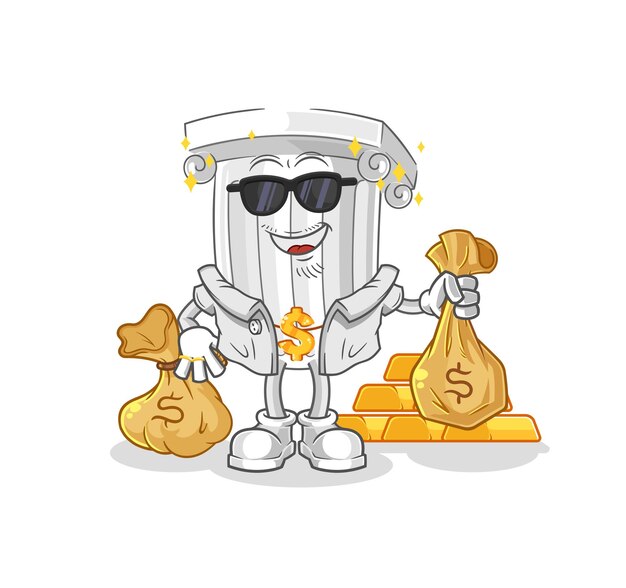 roman pillar rich character cartoon mascot vector