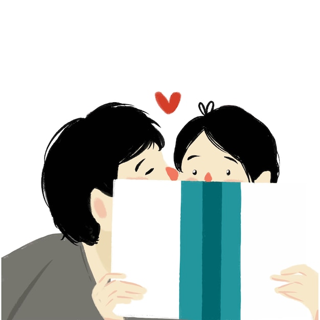 Romance in library, kiss couple while reading book