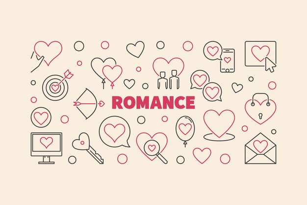 Banner linea romanticismo realizzato con icone cuore e amore