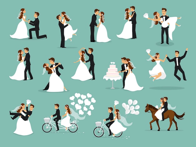 Vector romance and love just married romantic cartoon couple