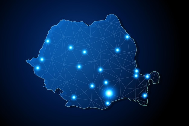 Romania country shape with lines connecting major cities