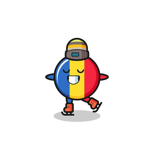 Romania flag badge cartoon as an ice skating player doing perform , cute style design for t shirt, sticker, logo element