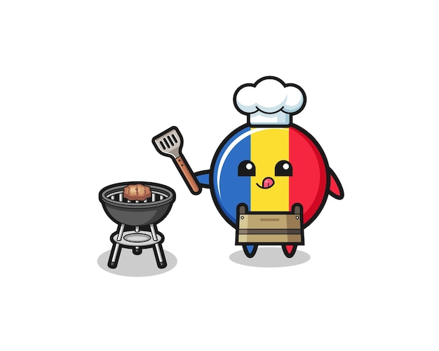 Romania flag barbeque chef with a grill cute design