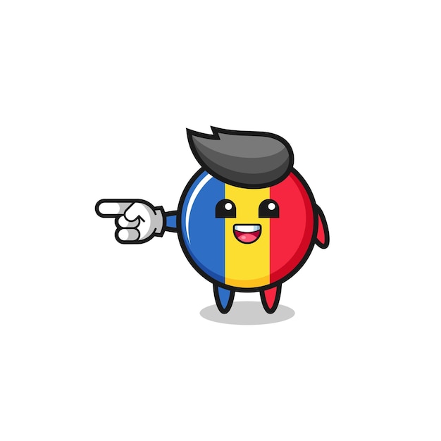 Romania flag cartoon with pointing left gesture , cute design