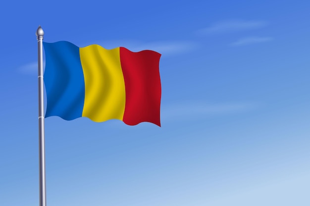 Romania flag Independence Day blue sky background