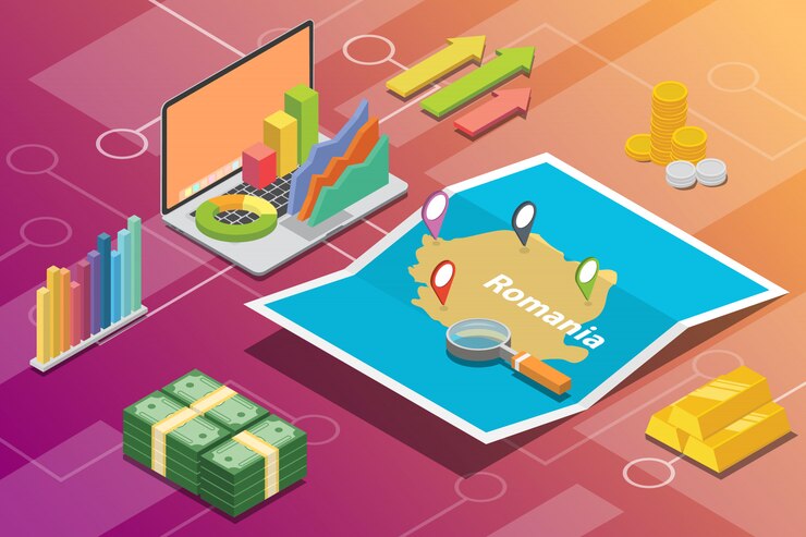 Vector romania isometric business economy growth country
