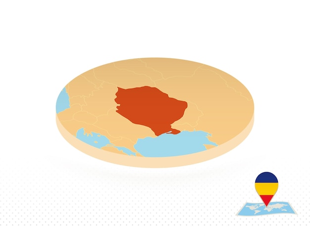 Romania map designed in isometric style orange circle map of Romania for web infographic and more