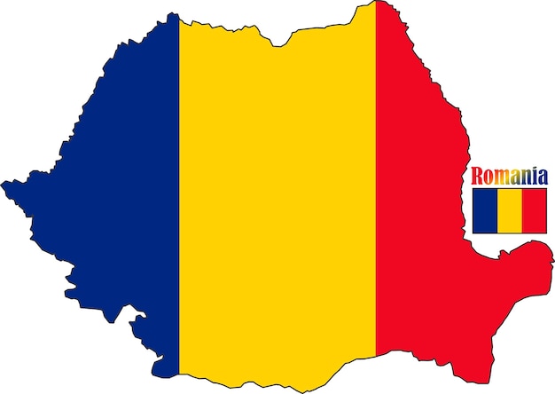 Vector romania map and flag