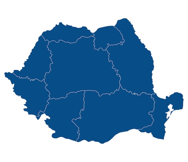 Mappa della romania in nove regioni principali in colore blu