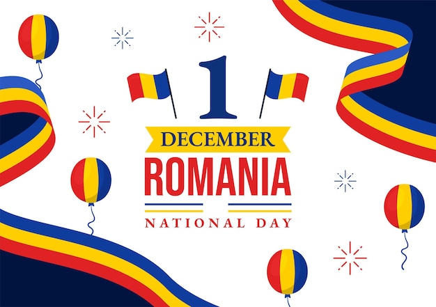 Vector romania national day vector illustration with waving flag in romanian great union memorial holiday