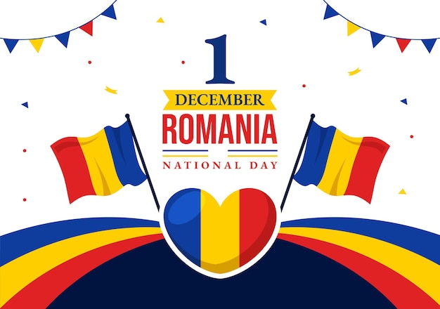 Vettore illustrazione vettoriale della giornata nazionale della romania con bandiera sventolante durante la festa commemorativa della grande unione rumena