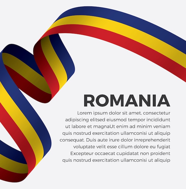 Illustrazione di vettore della bandiera del nastro della romania su uno sfondo bianco vettore premium