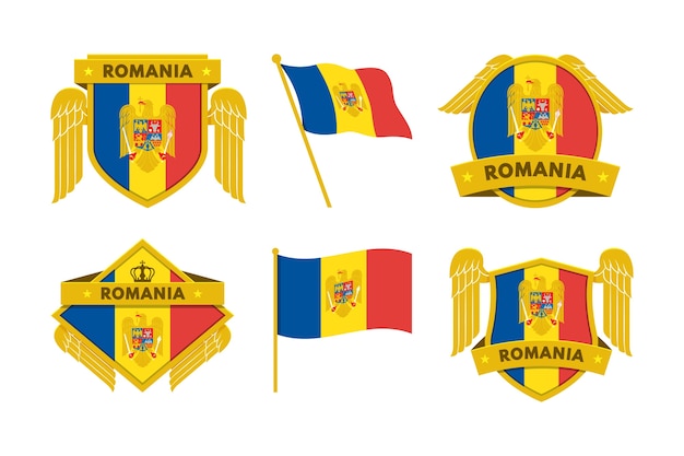 Вектор Румынский флаг и национальные гербы в плоском стиле
