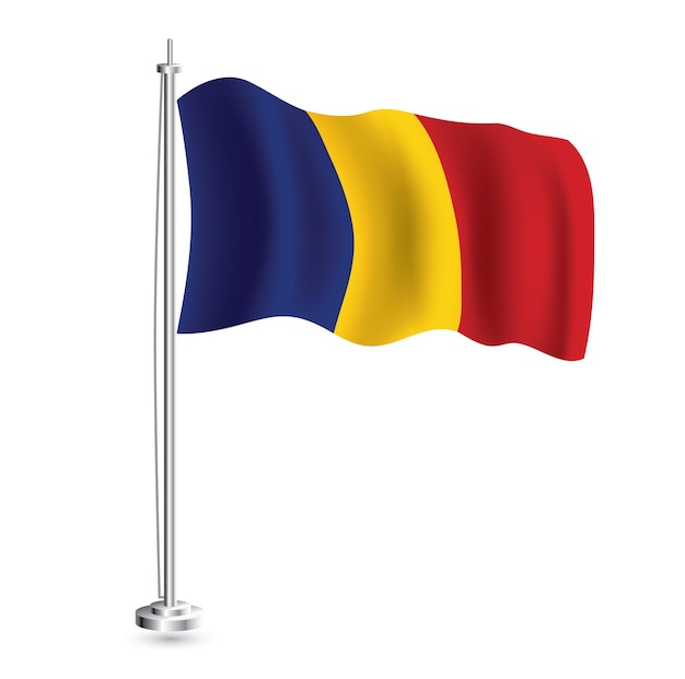 Romanian Flag Isolated Realistic Wave Flag of Romania Country on Flagpole