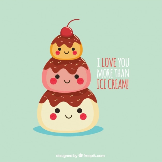 Vector romantic background with smiling ice cream